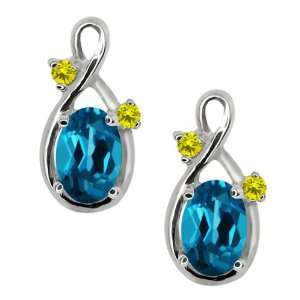   London Blue Topaz and Canary Diamond Sterling Silver Earrings Jewelry