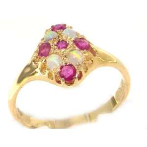  Luxury 9K Yellow Gold Ruby & Opal English Cluster Ring 