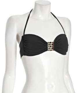 Robin Piccone black enamel detail bandeau halter bikini top   