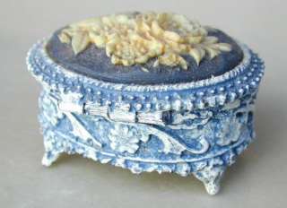   Miniature Small Cast Latched Trinket Jewelry Box With Cameo  