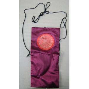  Maroon Nylon Mesh Fabric Bag with Round Red and Gold 