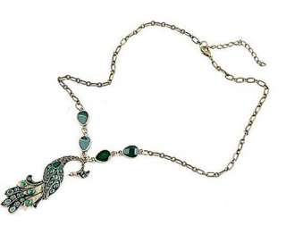 New Vintage Green Glaze Bronze Peacock Necklace Pendant  