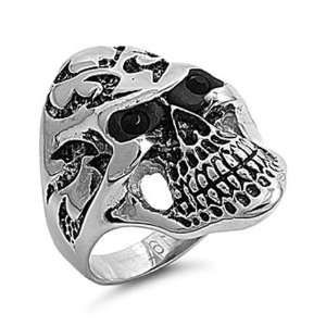    Stainless Steel Skull with Black CZ Mens Ring Size 8 Jewelry