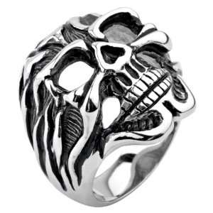  Mens Stainless Steel Ring with a Skull Face Design   Size 