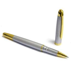  Classic Silver Roller Ball Pen Golden Ring & Tip with Ink 