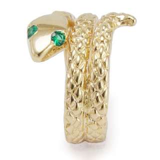 SNAKE EMERALD EYE SERPENT RING SOLID 14K YELLOW GOLD  