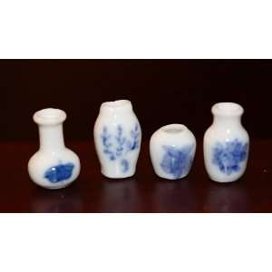    Set of 4 Miniature Blue and White Porcelain Vases Toys & Games