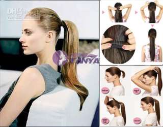 80g Straight Ponytail Clip on Human Hair Extensions  