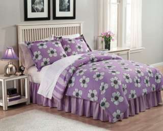   Twin 6pc Comforter Set Purple Daisy Flower Power lilac lavender Tween