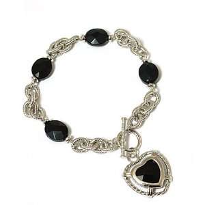  Black Onyx Heart Tiffany Style Rope Link Bracelet Jewelry