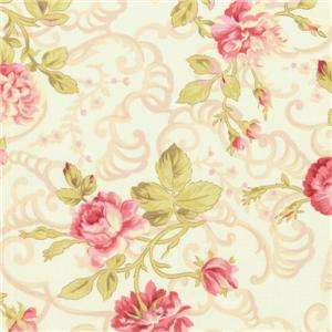 Robyn Pandolph Scarborough Fair Pink Cream Floral Rose Quilt Fabric 