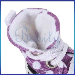 Purple White Polka Dots Canvas Robber Shoes Sports Boots Pet Dog Puppy 