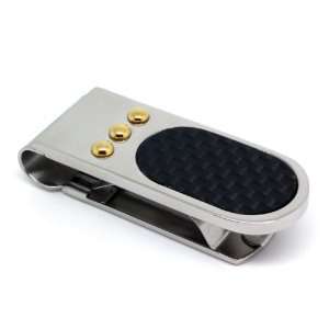 Stainless Steel Money Clip, Black Carbon Fiber, Gold Plated, Classy 