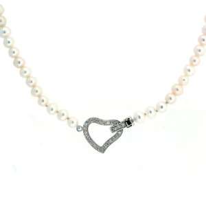  Pearl Necklace Freshwater Cultured White Heart Pendant CZ 