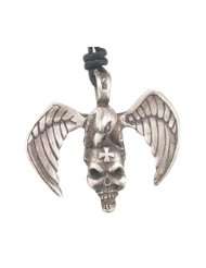 German Iron Cross Bird Skull Pewter Pendant Necklace