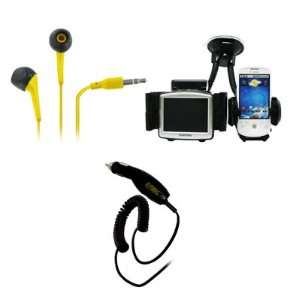 5mm Stereo Earbud Headphones (Yellow) + Car Windshield Mounts + Car 