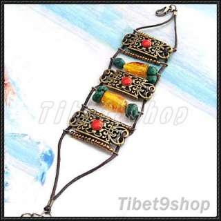   Wholesale Mixed Coloured Glaze Gemstone Tibetan Fashional Bracelet D15