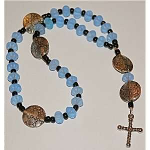   Christian Prayer Beads Light Blue Czech Glass and Round Silver Beads
