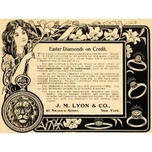 1904 Ad J. M. Lyon Easter Diamonds Lion Flowers Jewels Precious Stones 
