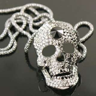 Black Swarovski Crystal Skull Pendant Necklace 1012  