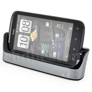Silver Deskstop Dock Cradle Sync Charger + USB Data Cable for HTC 
