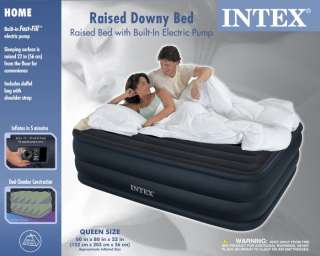 INTEX Queen Raised Downy Airbed Mattress Bed with Built In Pump  