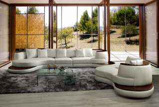 Contemporary White Leather Sectional Sofa with Built in Lacquer Table 