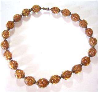 Vintage Murano Glass Gold Sommerso Bead Necklace  