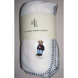  Ralph Lauren Polo Fleece Throw Blanket Teddy Bear Creme 