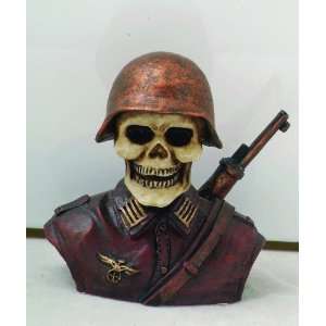   Soldier Skull Bust Statue Cold Cast Resin Figurine