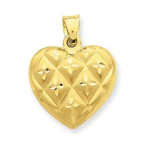  14k Reversible Diamond cut Quilt Pattern Heart Pendant 