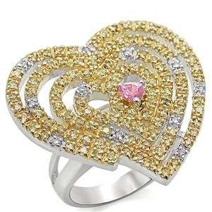  Size 6 Heart Rose Cubic Zirconia Brass Reverse Two Tone 