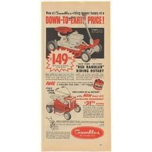 1959 Gambles Red Rambler Rider Riding Mowers Print Ad  