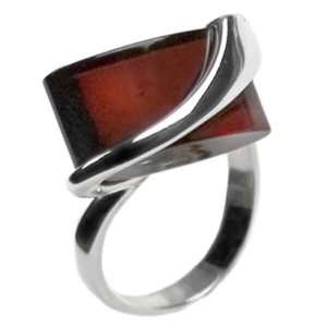 Baltic Cherry Amber and Sterling Silver Designer Ring Sizes 5,6,7,8,9 