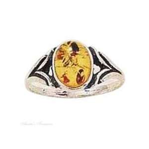  Sterling Silver Honey Cognac Amber Ring Size 8 Jewelry