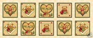 TEDDY BEARS SQUARES BLOCKS PEACE LOVE CHRISTMAS FABRIC  