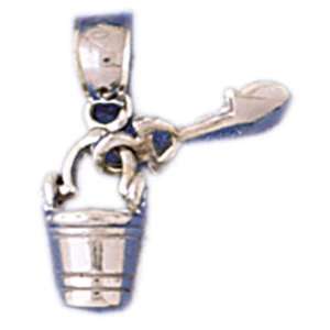  14kt White Gold 3 D Sand Bucket Pendant Jewelry