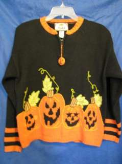 TIARA Halloween/Fall SWEATER CARDIGAN Pumpkins ZIP P S  