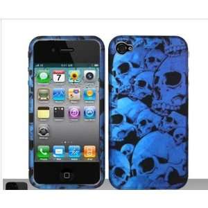  Iphone4 Rubberized Blue Skulls Design Cell Phones & Accessories