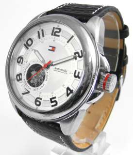 TOMMY HILFIGER Mens Automatic Round Watch Black Leather Band  