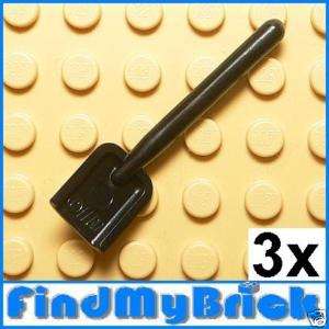 U101B x3 Lego Minifigure Utensil Shovel   Black   NEW  