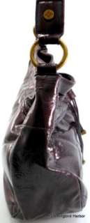 Simply Vera Wang Zana Drawstring Hobo Shoulder Bag Purple Plum Patent 