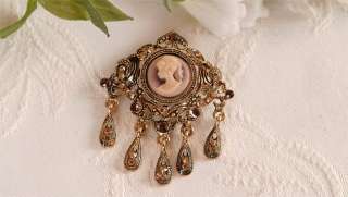 Rare & Vintage ST CAMEO Brooch & Necklace , Chocolate  