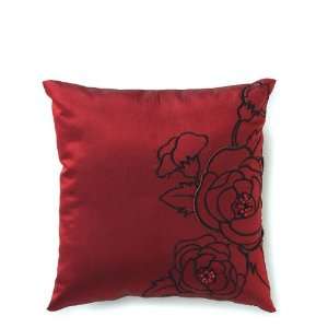 Silhouettes In Bloom Square Ring Pillow   Jet Black with White  