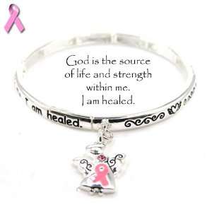   Silver Tone Breast Cancer Bracelet with Pink Ribbon Charm Jewelry