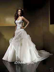 New White Organza Silver Embroidery Wedding Dress Gown  