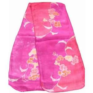Thai Hand Painted Batik 100% Pure Silk Fabric Scarf Shawl Pink Orange 