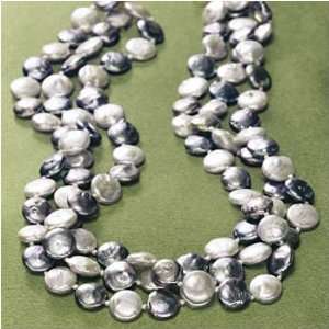   Three Strand Twisted Black And Silver Coin Pearl Necklace Jewelry
