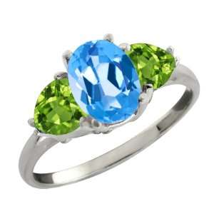   Oval Swiss Blue Topaz and Green Peridot Sterling Silver Ring Jewelry