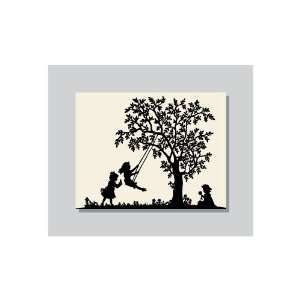 Sisters Swinging on a Tree Silhouette Custom Designed Stationery Note 